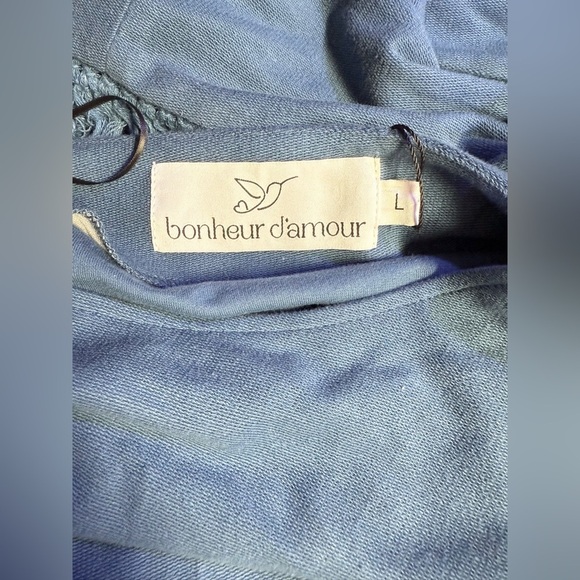 BONHEUR  D'AMOUR Blue spaghetti strap fringe open waist midi dress size L - Picture 10 of 14